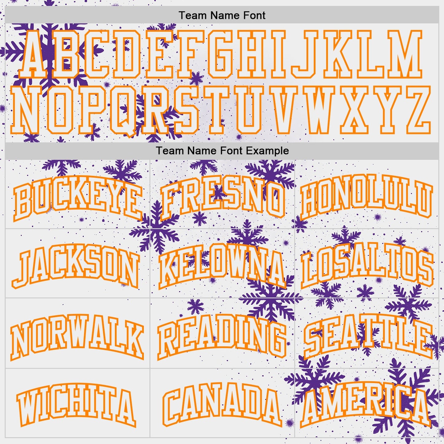 Custom White Purple-Bay Orange Winter Snowflake Round Neck Sublimation Basketball Uniform Jersey view 3