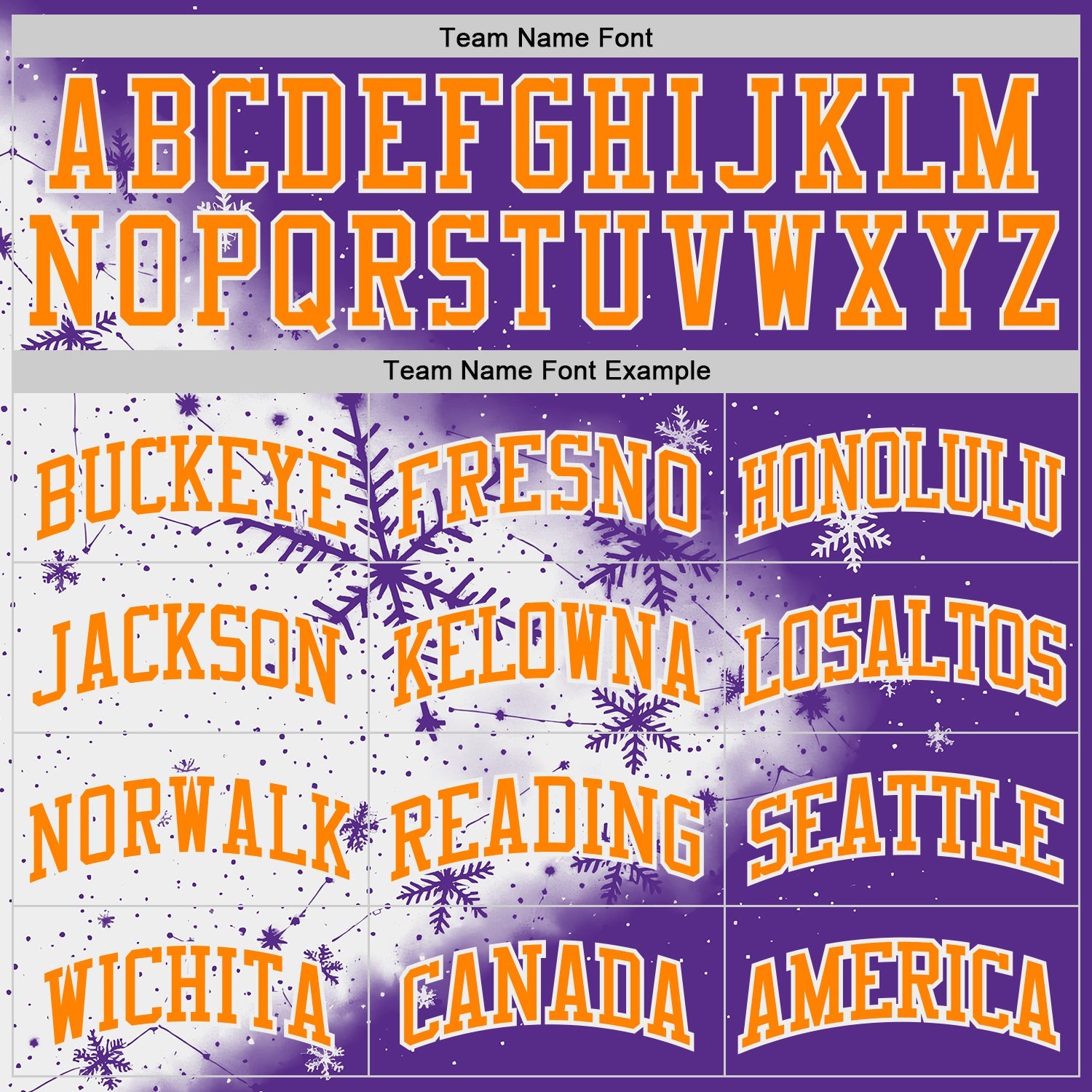 Custom Purple Bay Orange-White Winter Snowflake Round Neck Sublimation Basketball Uniform Jersey view 3