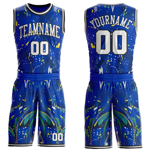 Custom Blue White-Black Splatter Paint Graffiti Round Neck Sublimation Basketball Uniform Jersey - Main View