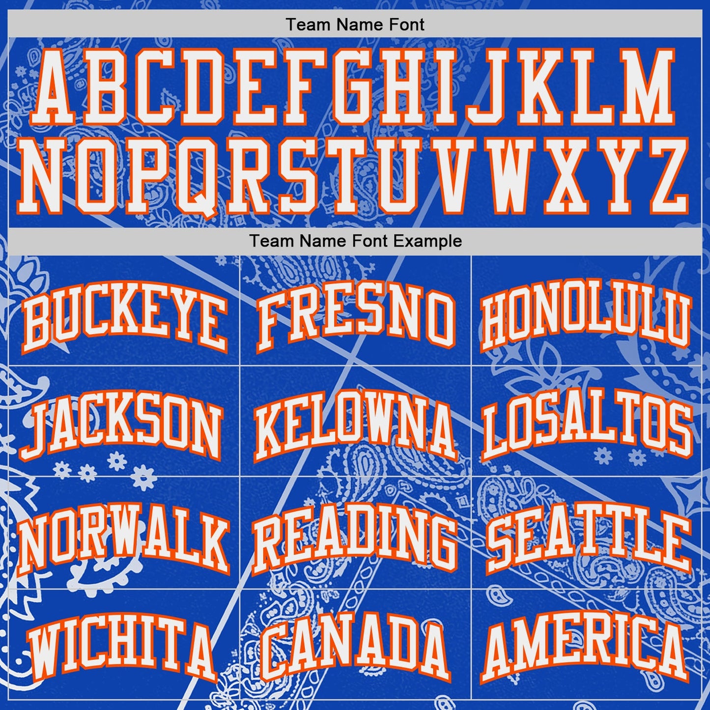 Custom Blue White Orange Black-Yellow Paisley Bandana Round Neck Sublimation Basketball Uniform Jersey view 3