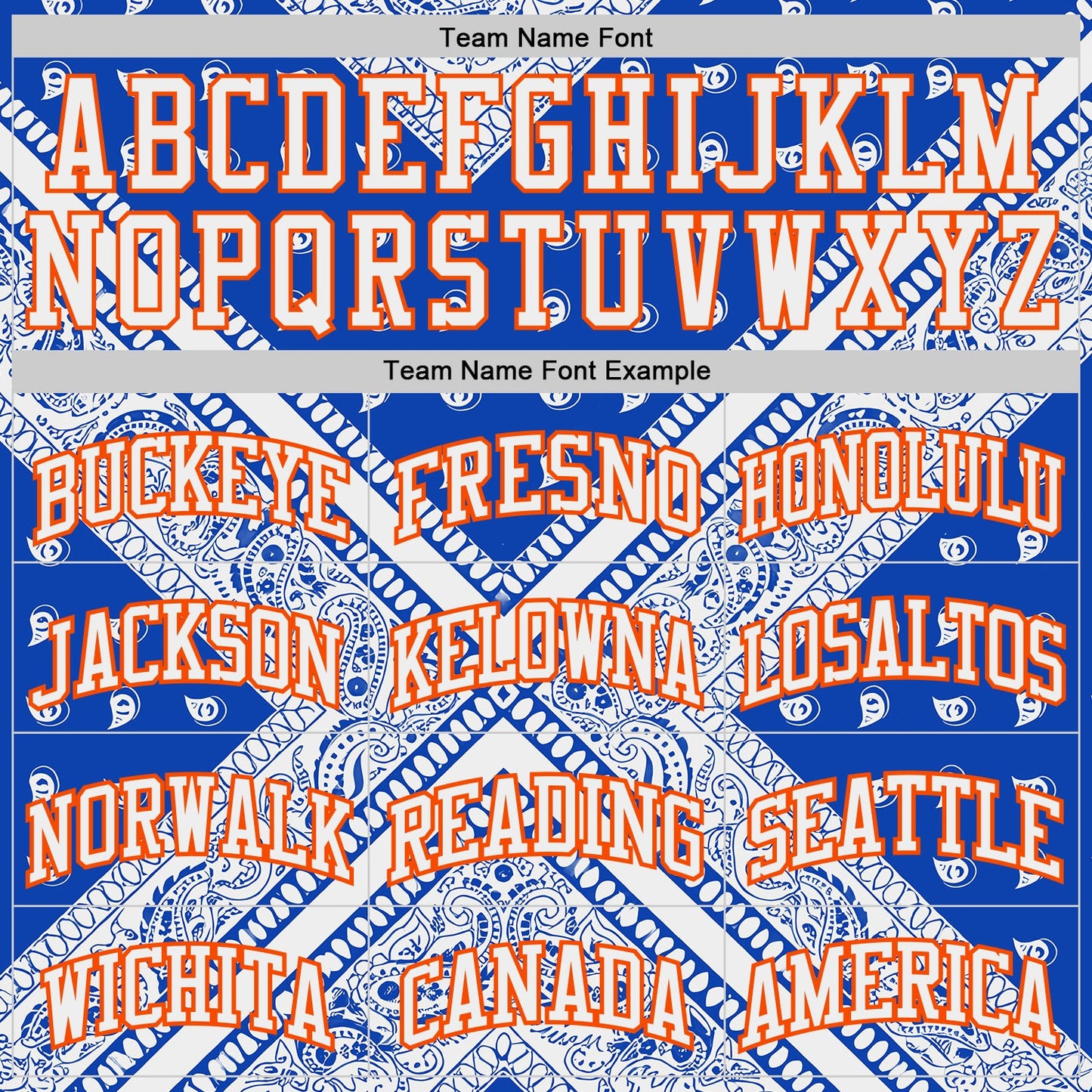 Custom Blue White Orange Black-Yellow Paisley Bandana Patchwork Round Neck Sublimation Basketball Uniform Jersey view 3