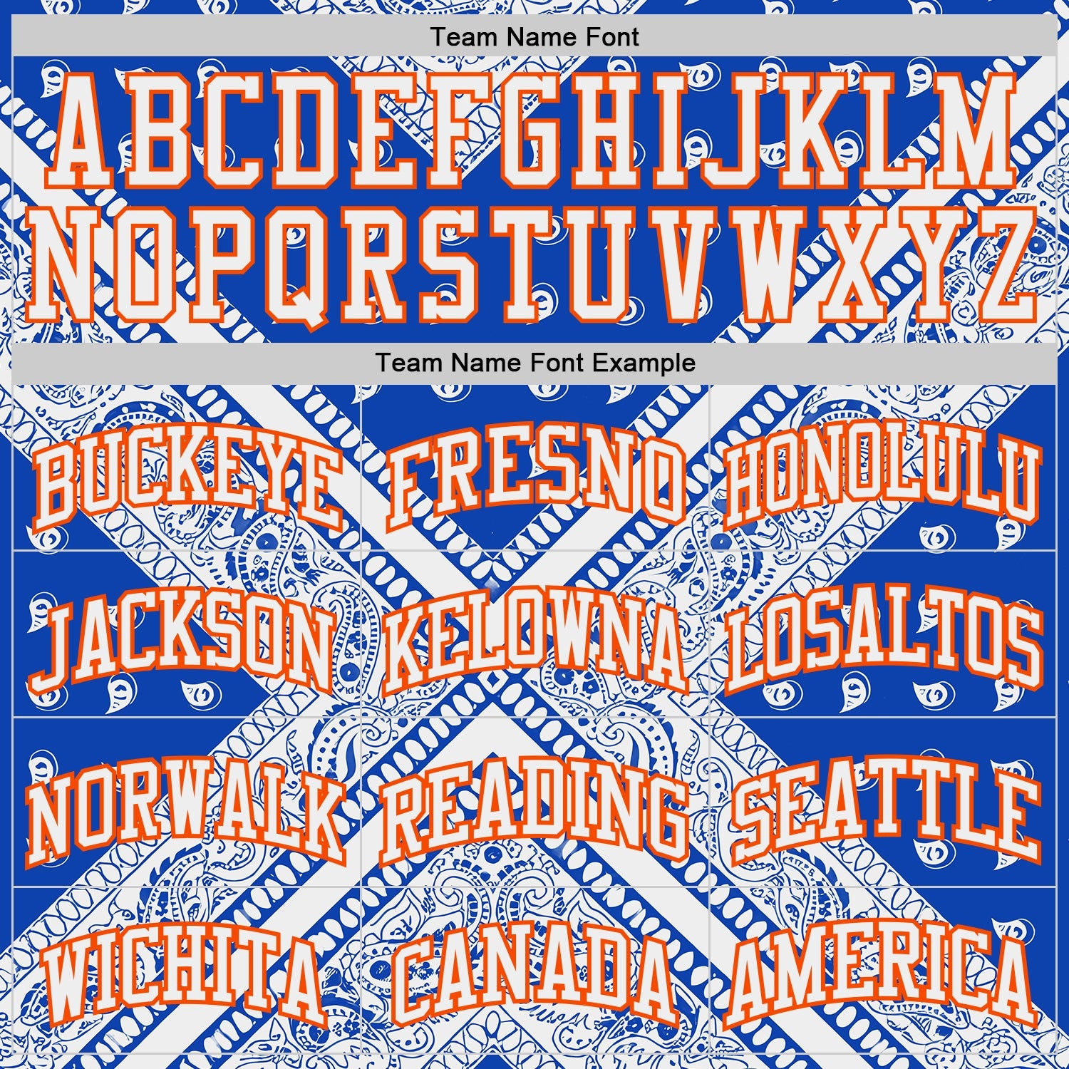 Custom Blue White Orange Black-Yellow Paisley Bandana Patchwork Round Neck Sublimation Basketball Uniform Jersey view 3