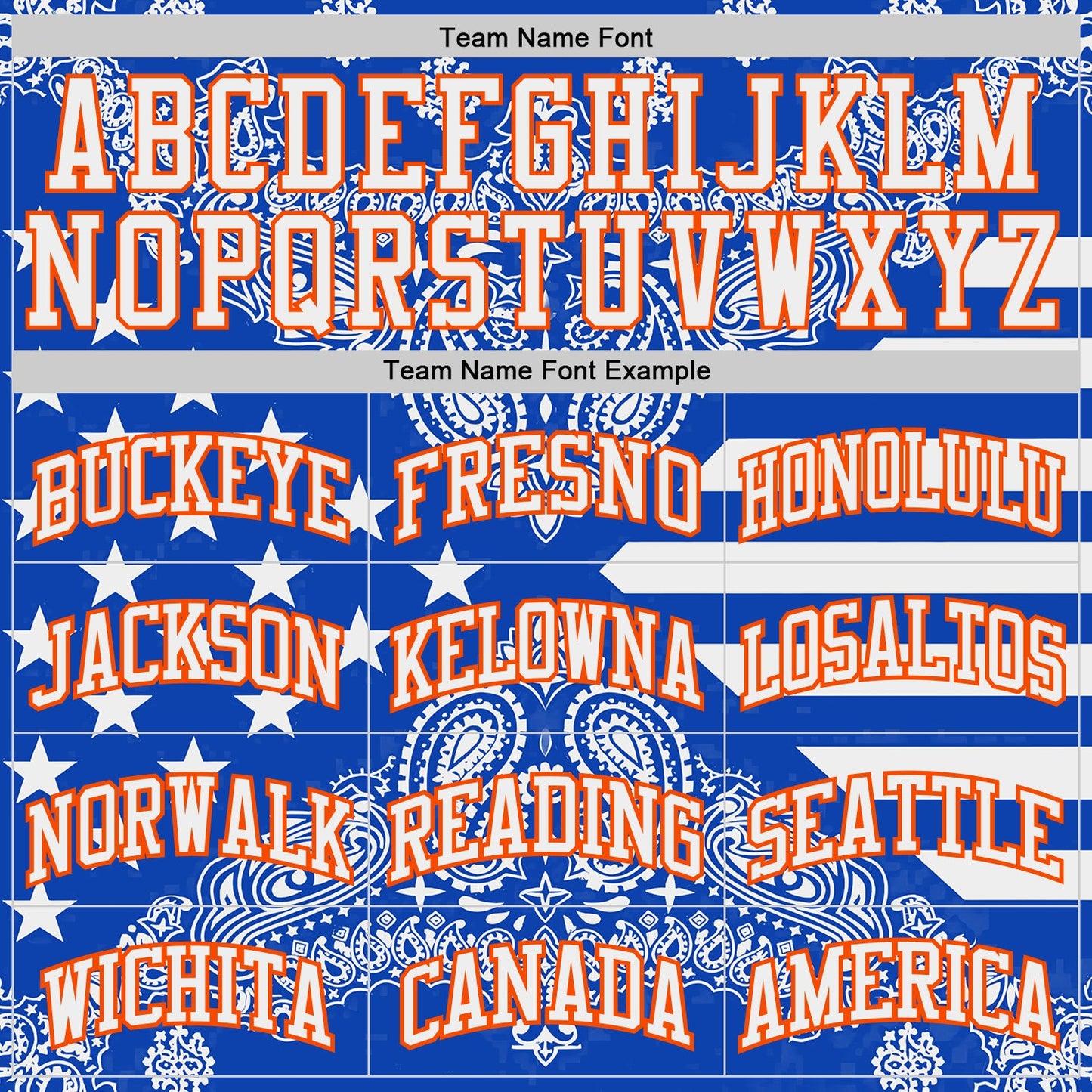 Custom Blue White Orange Black-Yellow Paisley Bandana Round Neck Sublimation Basketball Uniform Jersey view 3