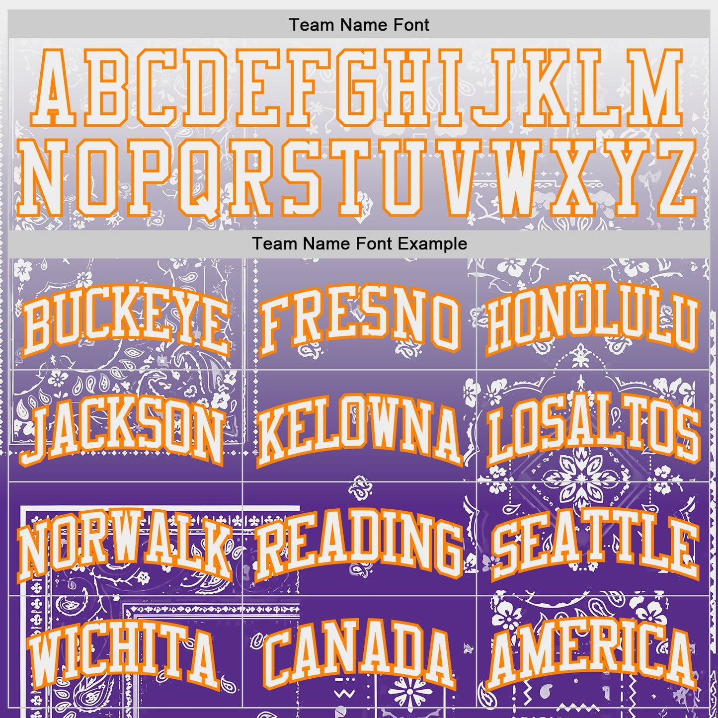 Custom Purple White-Bay Orange Paisley Bandana Patchwork Round Neck Sublimation Basketball Uniform Jersey view 3