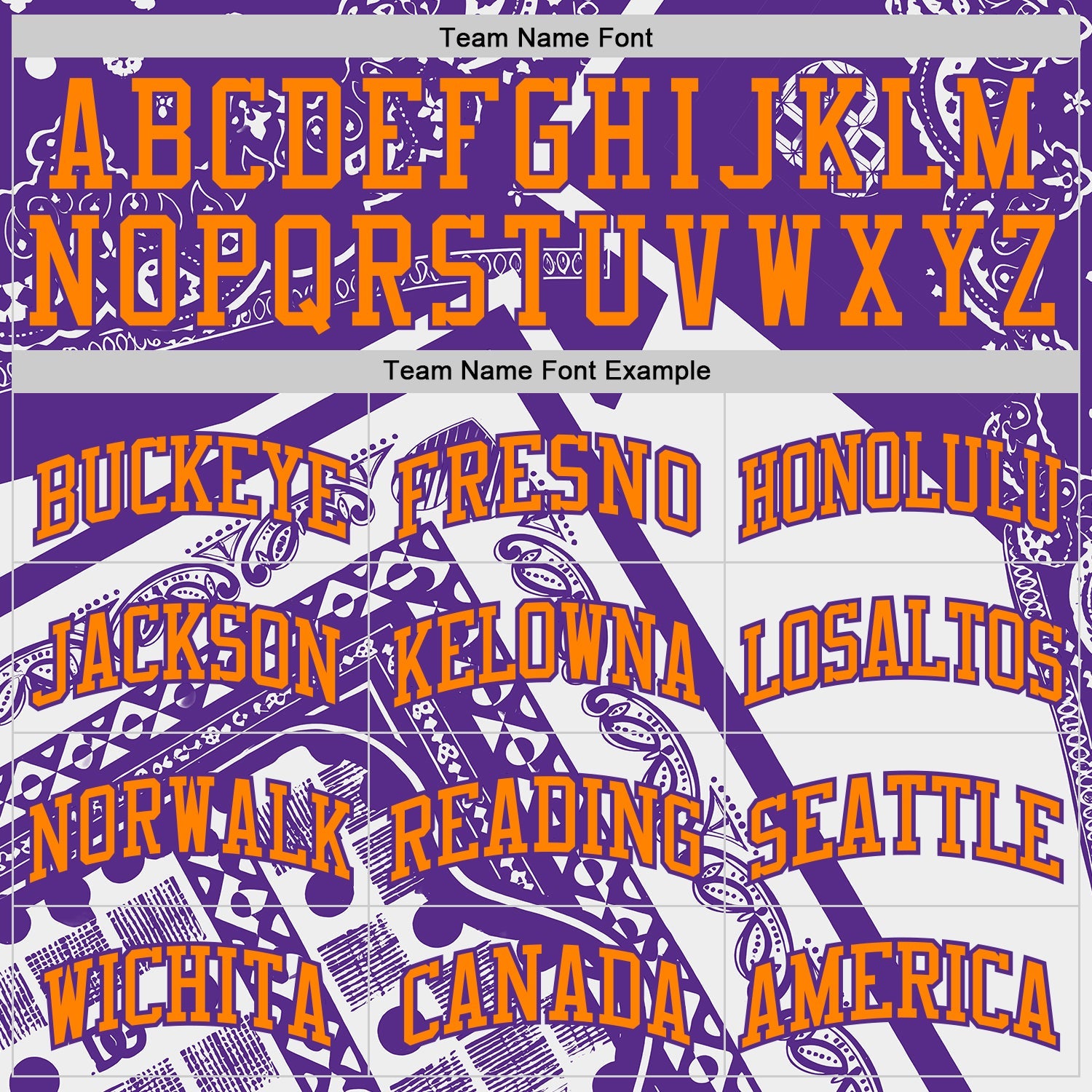Custom Purple-Bay Orange Paisley Bandana Patchwork Round Neck Sublimation Basketball Uniform Jersey view 3