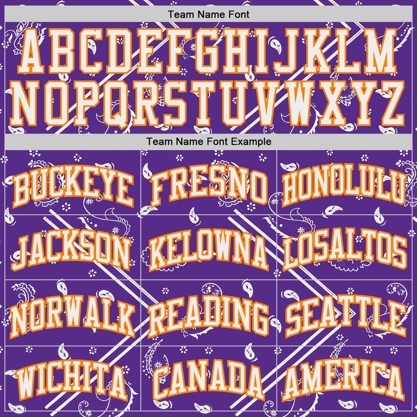 Custom Purple White-Bay Orange Paisley Bandana Patchwork Round Neck Sublimation Basketball Uniform Jersey view 3