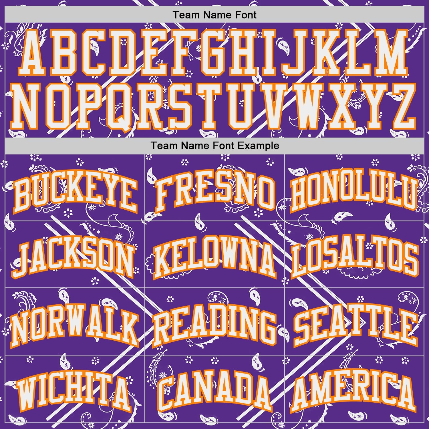 Custom Purple White-Bay Orange Paisley Bandana Patchwork Round Neck Sublimation Basketball Uniform Jersey view 3