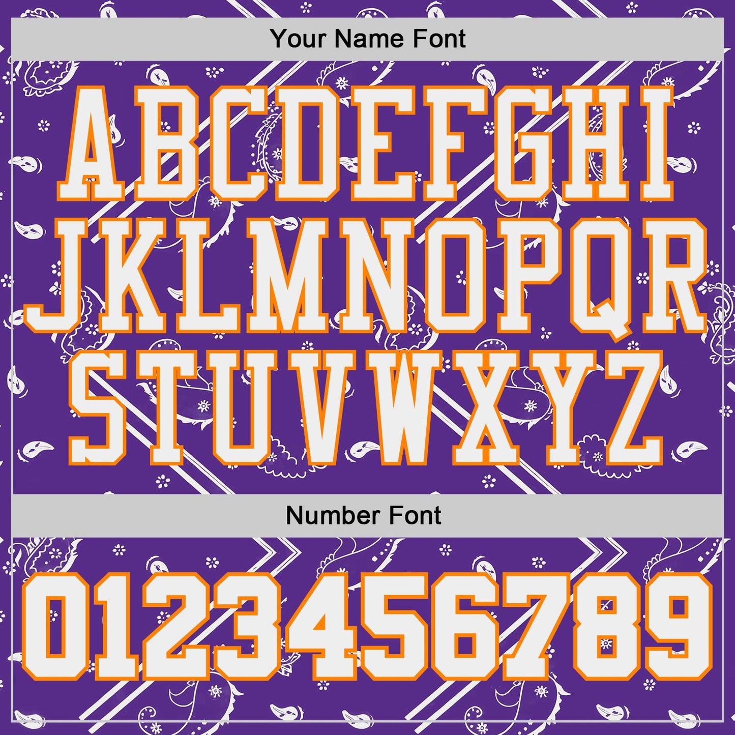 Custom Purple White-Bay Orange Paisley Bandana Patchwork Round Neck Sublimation Basketball Uniform Jersey view 4