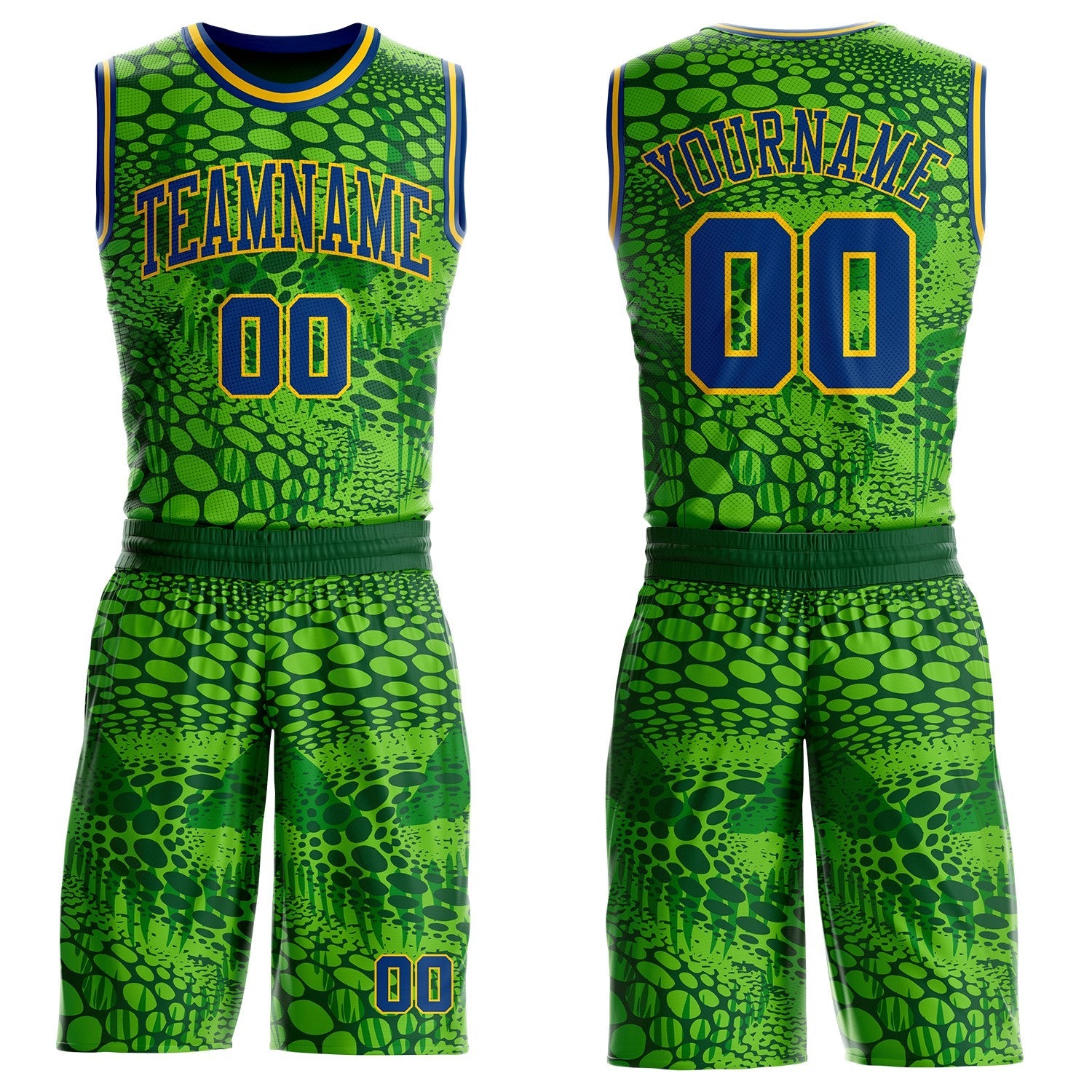 Custom Green US Navy Blue-Yellow Psychedelic Acid Fluid Round Neck Sublimation Basketball Uniform Jersey - Main View