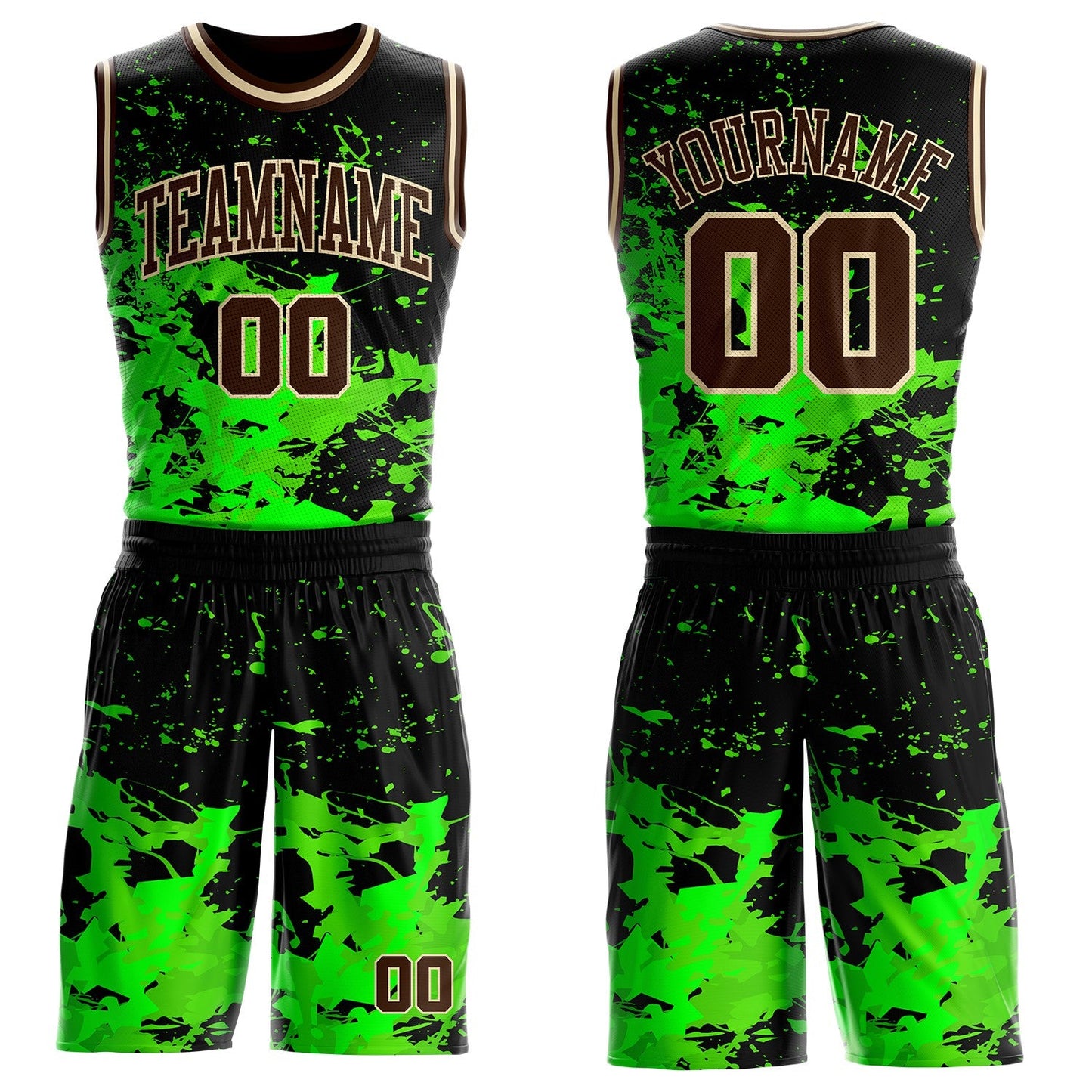 Custom Black Brown Green-Cream Psychedelic Acid Fluid Round Neck Sublimation Basketball Uniform Jersey - Main View