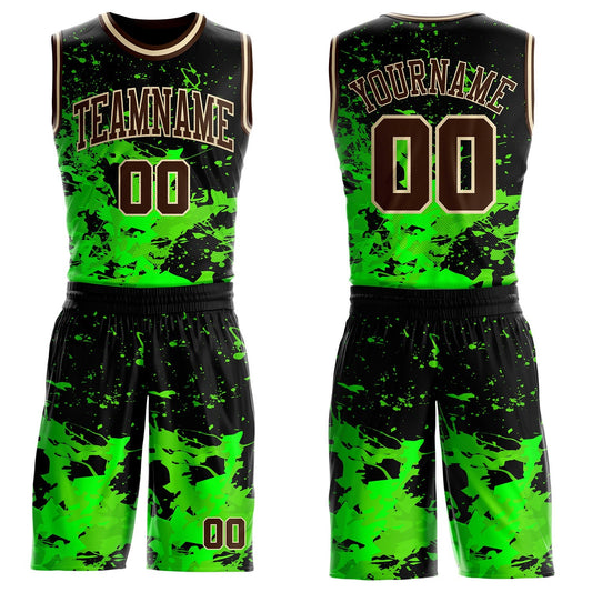 Custom Black Brown Green-Cream Psychedelic Acid Fluid Round Neck Sublimation Basketball Uniform Jersey - Main View