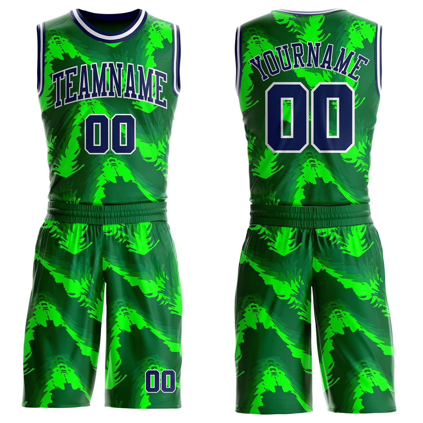 Custom Green Navy-White Psychedelic Acid Fluid Round Neck Sublimation Basketball Uniform Jersey - Main View