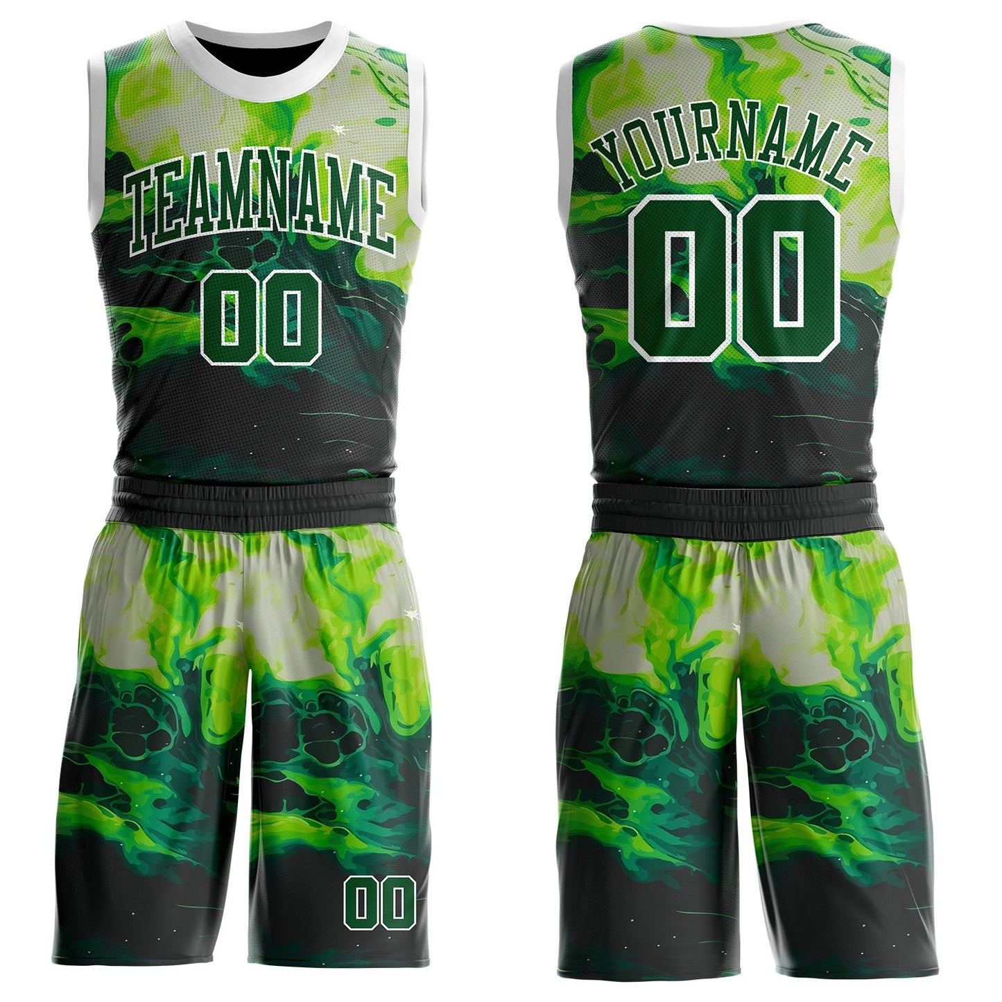 Custom Green Black-White Psychedelic Acid Fluid Round Neck Sublimation Basketball Uniform Jersey - Main View