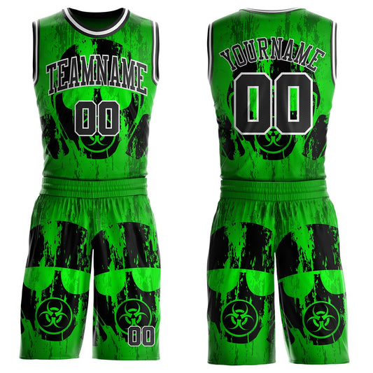 Custom Green Black-White Psychedelic Acid Fluid Round Neck Sublimation Basketball Uniform Jersey - Main View