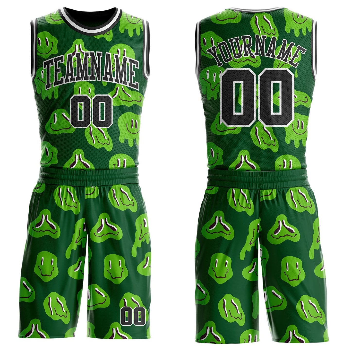 Custom Green Black-White Psychedelic Acid Fluid Round Neck Sublimation Basketball Uniform Jersey - Main View