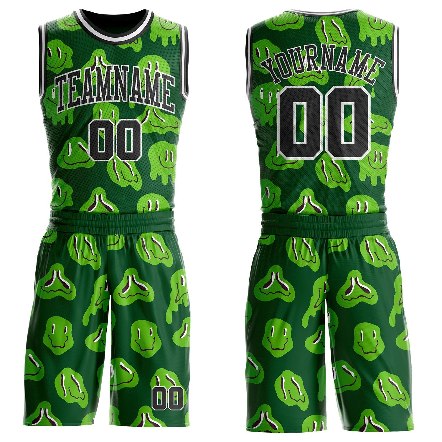 Custom Green Black-White Psychedelic Acid Fluid Round Neck Sublimation Basketball Uniform Jersey - Main View