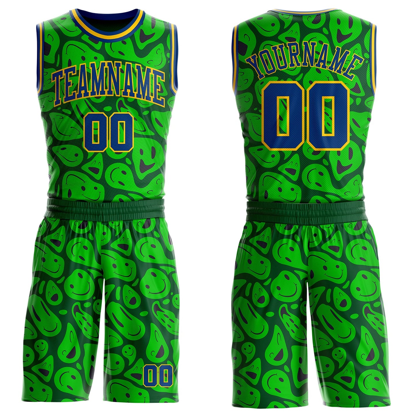 Custom Green US Navy Blue-Yellow Psychedelic Acid Fluid Round Neck Sublimation Basketball Uniform Jersey - Main View