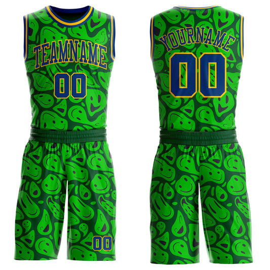 Custom Green US Navy Blue-Yellow Psychedelic Acid Fluid Round Neck Sublimation Basketball Uniform Jersey - Main View