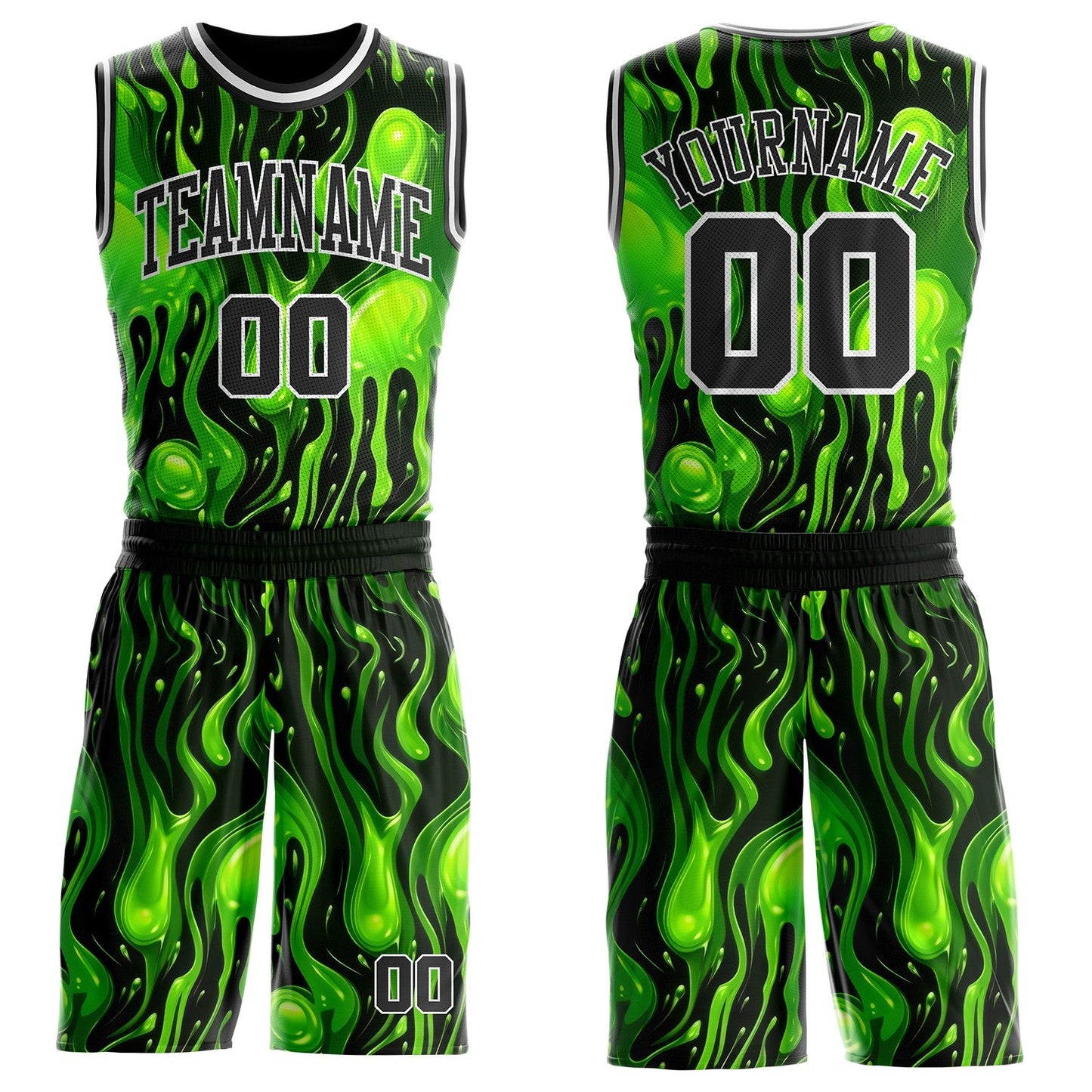Custom Green Black-White Psychedelic Acid Fluid Round Neck Sublimation Basketball Uniform Jersey - Main View