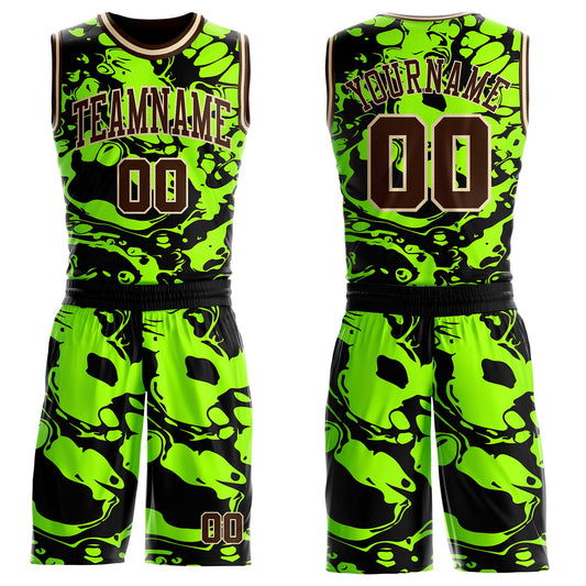 Custom Green Brown-Cream Psychedelic Acid Fluid Round Neck Sublimation Basketball Uniform Jersey - Main View