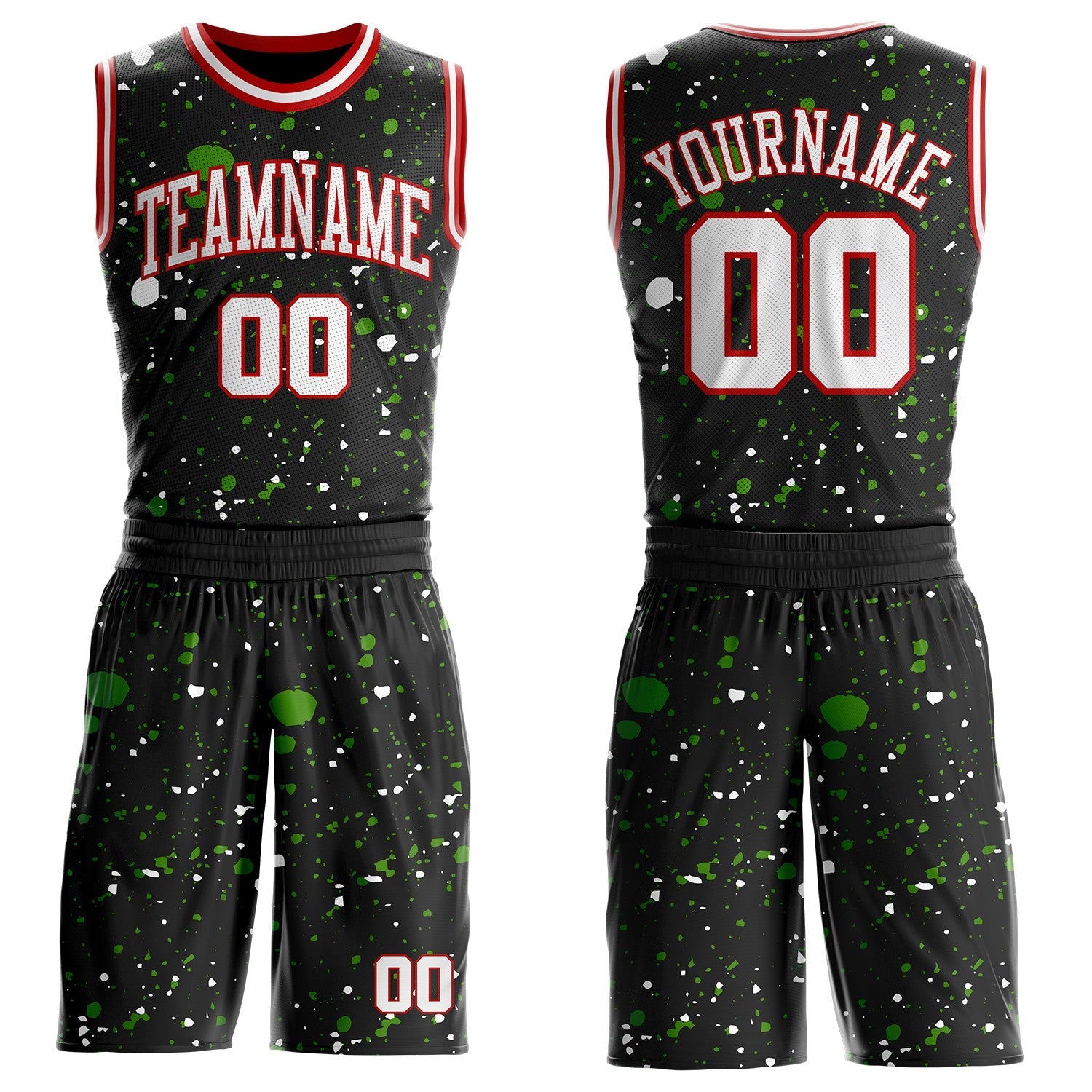 Custom Black White Green-Red Psychedelic Acid Fluid Round Neck Sublimation Basketball Uniform Jersey - Main View