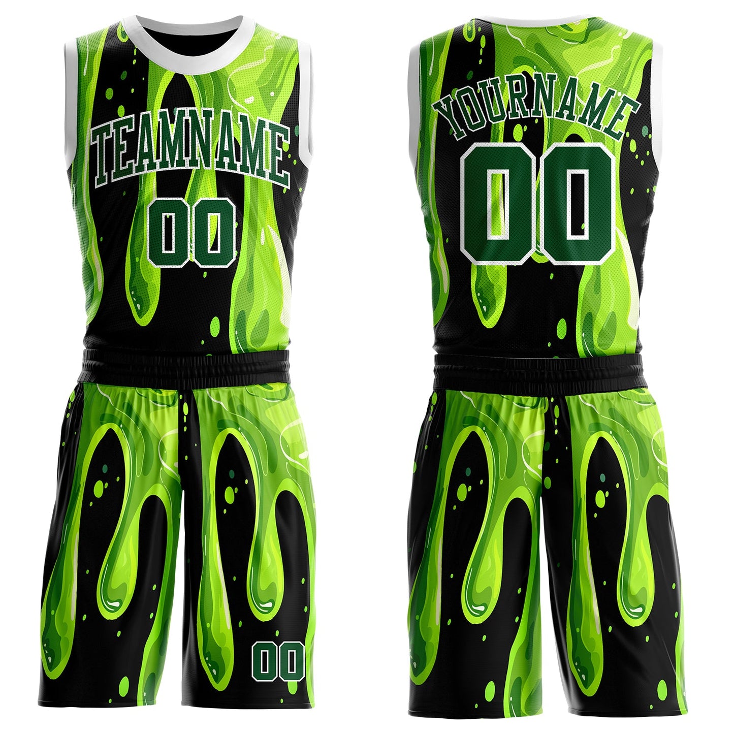 Custom Green Black-White Psychedelic Acid Fluid Round Neck Sublimation Basketball Uniform Jersey - Main View