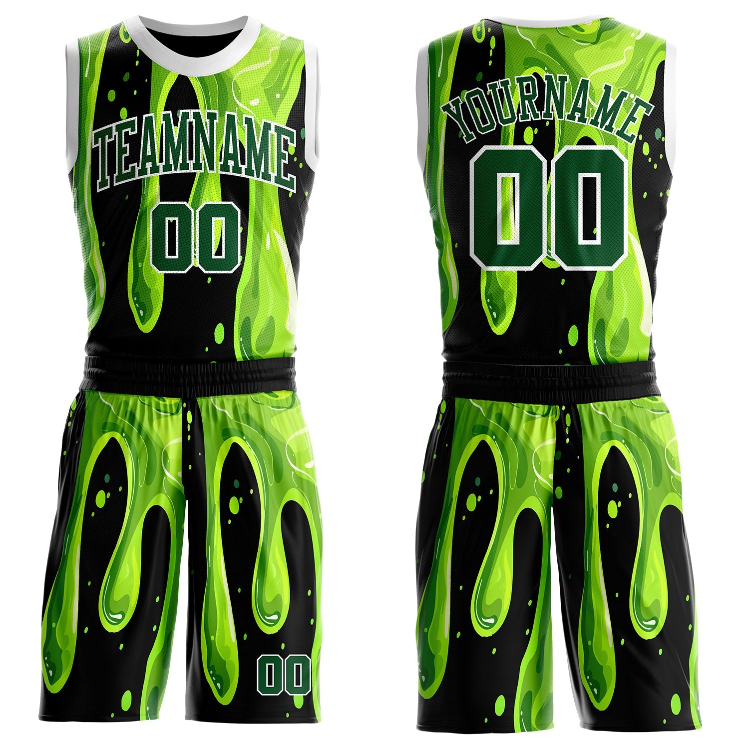 Custom Green Black-White Psychedelic Acid Fluid Round Neck Sublimation Basketball Uniform Jersey - Main View