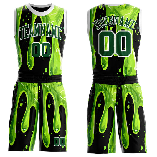 Custom Green Black-White Psychedelic Acid Fluid Round Neck Sublimation Basketball Uniform Jersey - Main View