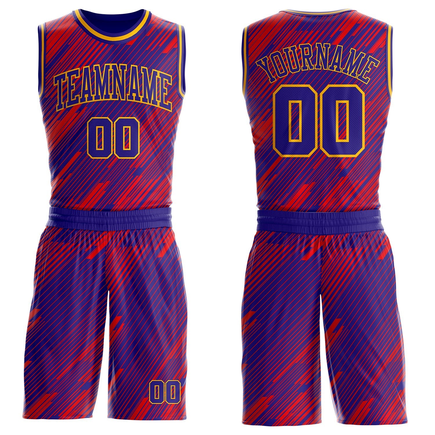 Custom Dark Purple Red-Gold Abstract Stripes Round Neck Sublimation Basketball Uniform Jersey - Main View