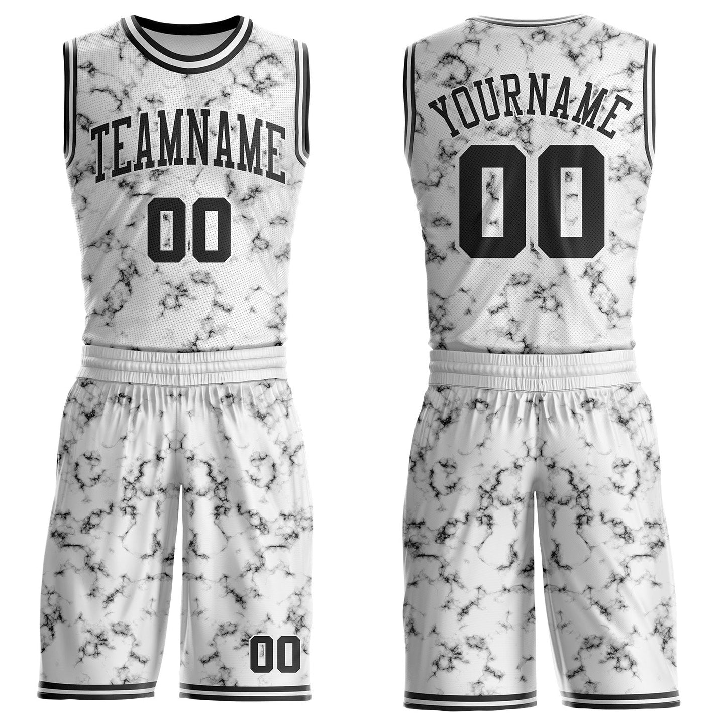 Custom White-Black Marble Swirl Round Neck Sublimation Basketball Uniform Jersey - Main View