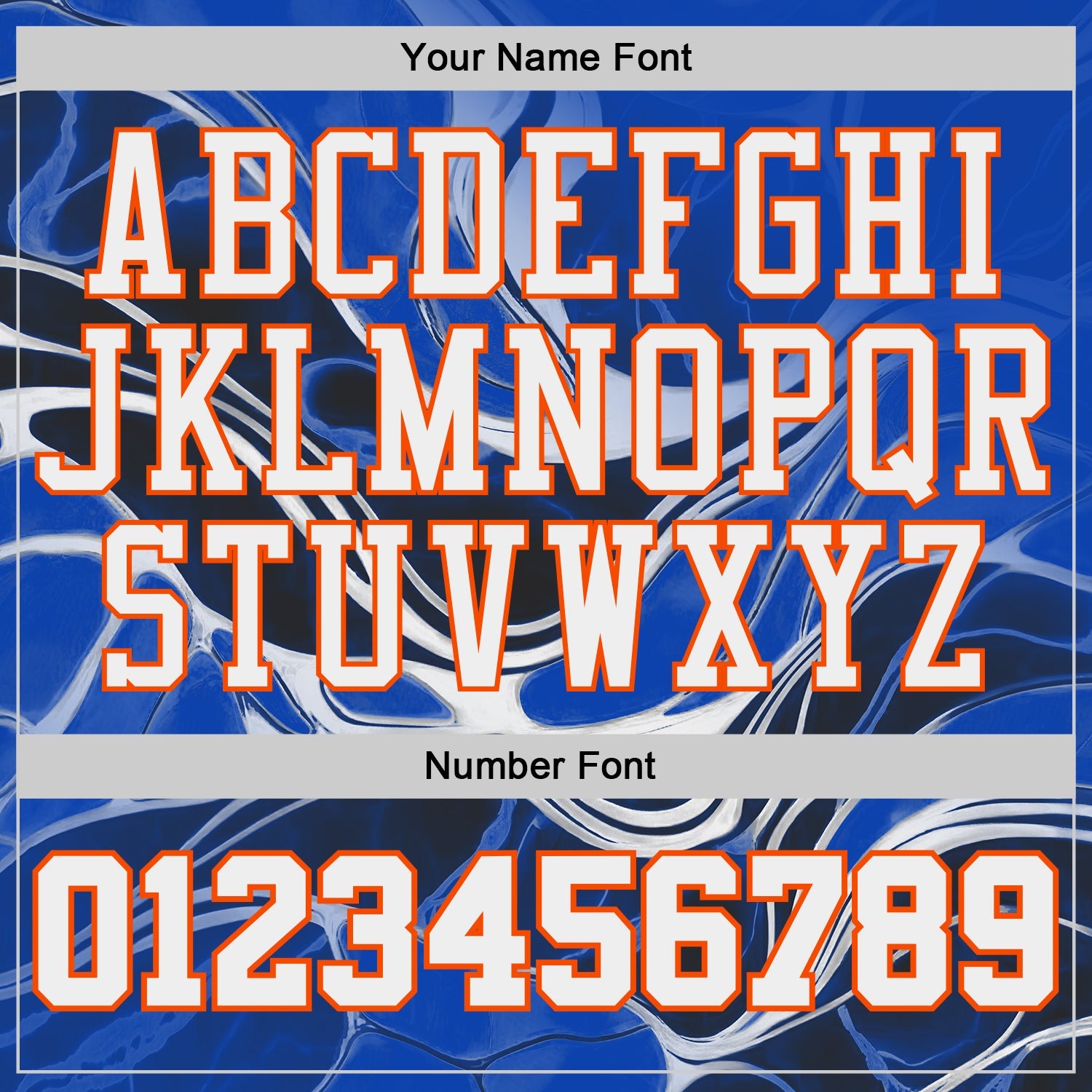Custom Thunder Blue White Orange Black-Yellow Marble Swirl Round Neck Sublimation Basketball Uniform Jersey view 4