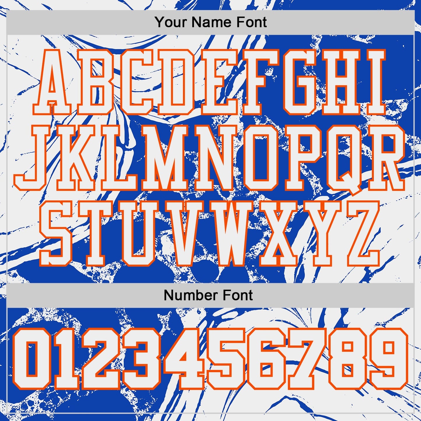 Custom Thunder Blue White Orange Black-Yellow Marble Swirl Round Neck Sublimation Basketball Uniform Jersey view 4