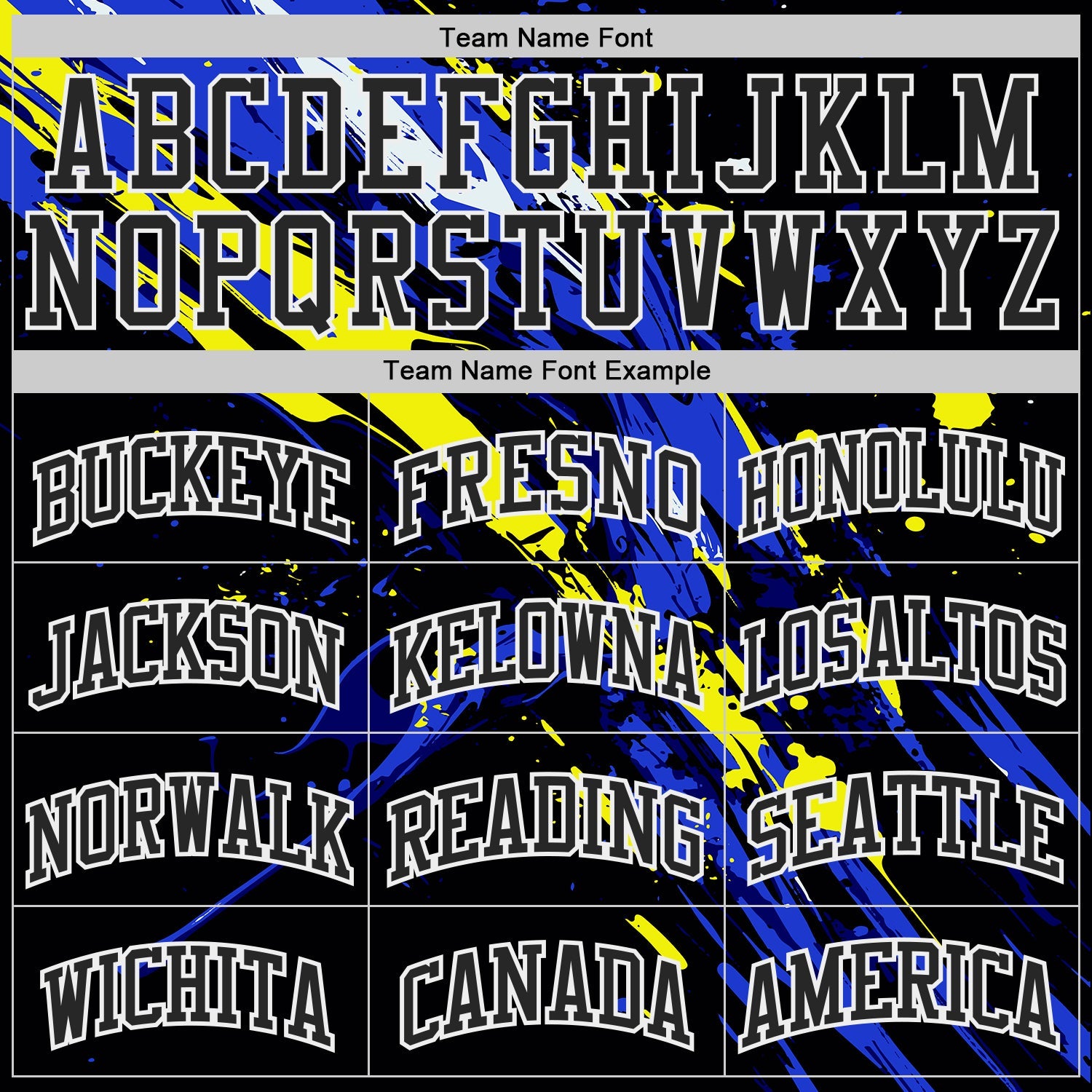 Custom Black Blue Yellow-White Brush Stroke Paint Splash Round Neck Sublimation Basketball Uniform Jersey view 3