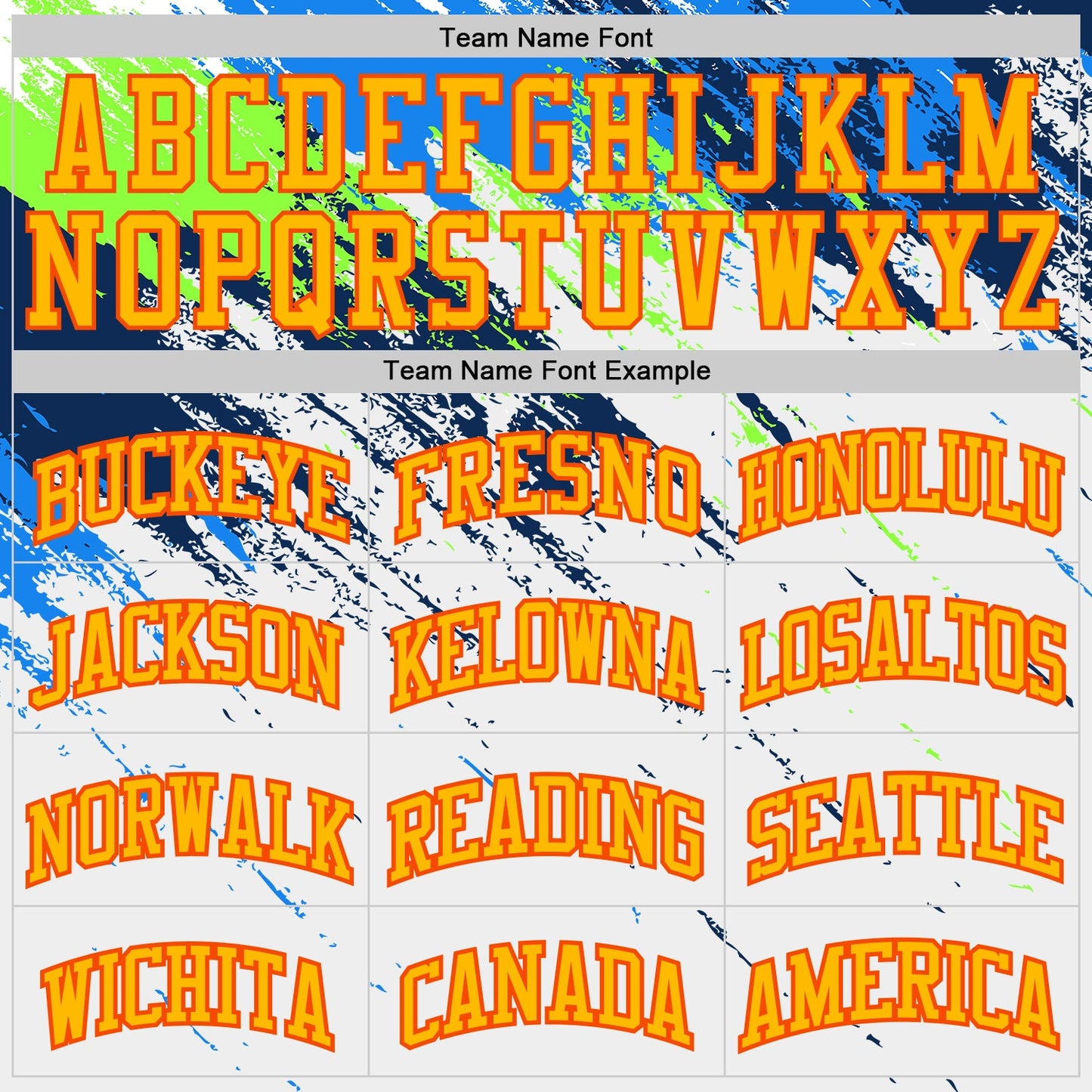 Custom White Gold Blue Neon Green-Orange Brush Stroke Paint Splash Round Neck Sublimation Basketball Uniform Jersey view 3