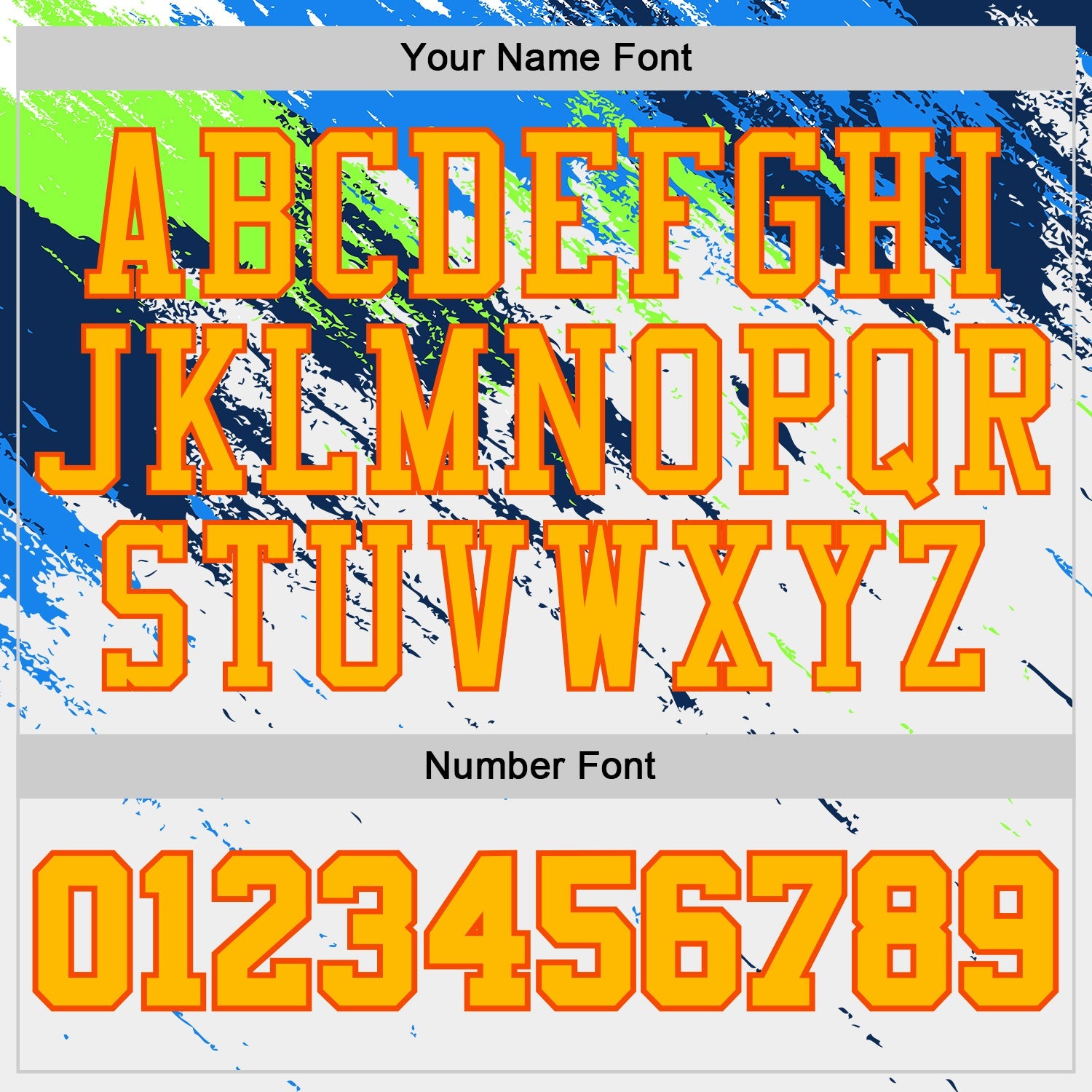 Custom White Gold Blue Neon Green-Orange Brush Stroke Paint Splash Round Neck Sublimation Basketball Uniform Jersey view 4