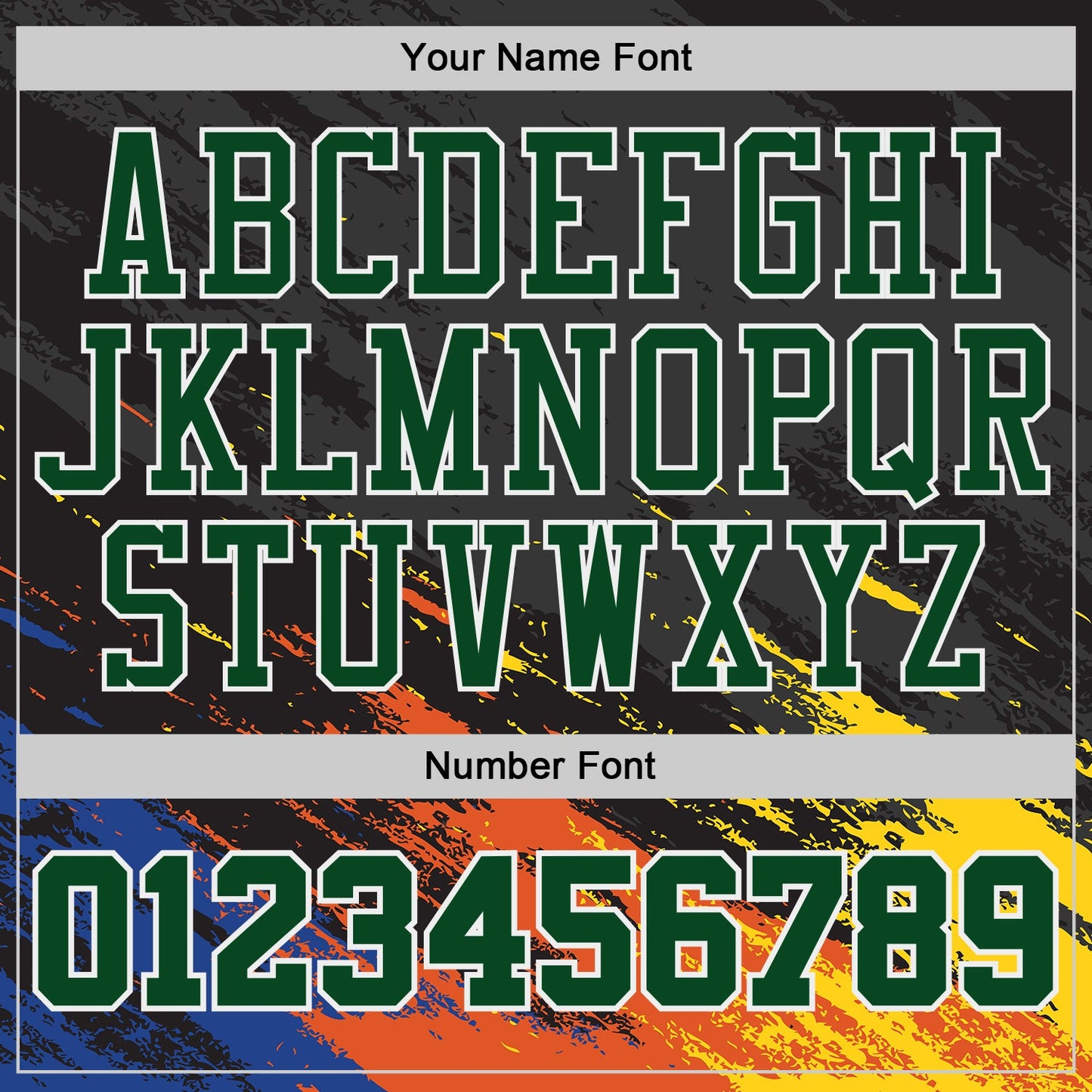 Custom Black Green Orange Yellow-White Brush Stroke Paint Splash Round Neck Sublimation Basketball Uniform Jersey view 4