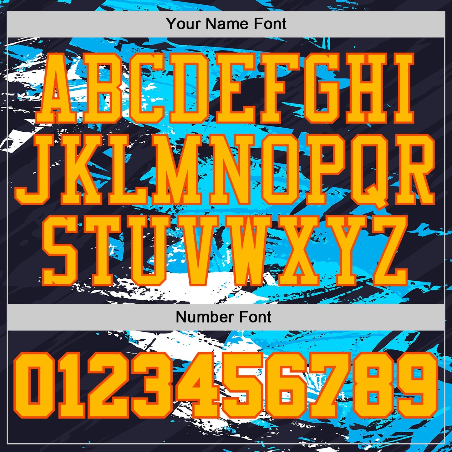 Custom Blue Gold-Orange Brush Stroke Paint Splash Round Neck Sublimation Basketball Uniform Jersey view 4