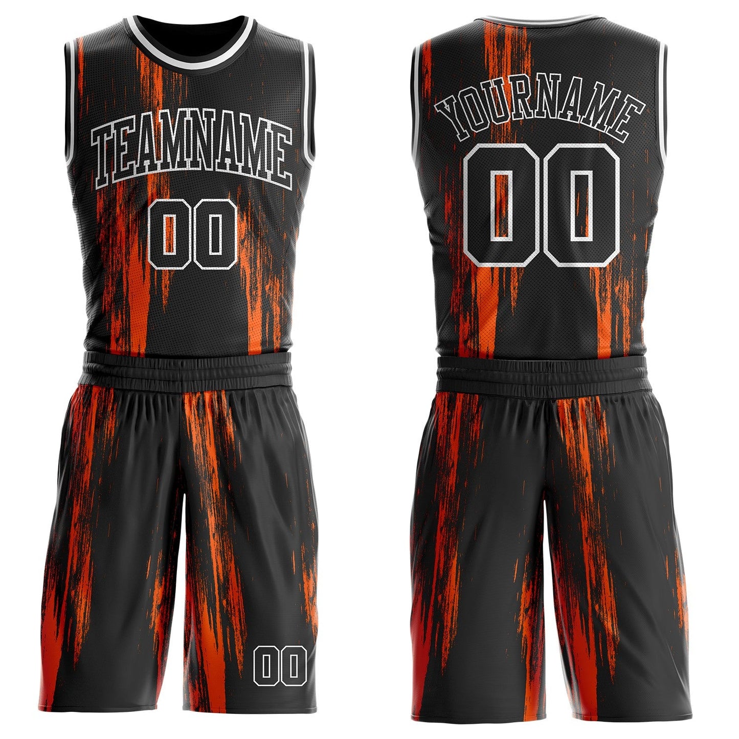 Custom Black Orange-White Vintage Brush Stroke Round Neck Sublimation Basketball Uniform Jersey - Main View