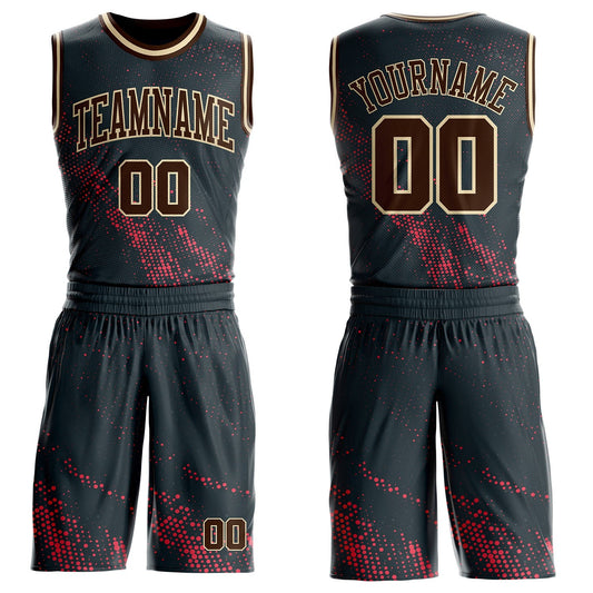 Custom Black Brown Pink-Cream Vintage Geometric Dot Round Neck Sublimation Basketball Uniform Jersey - Main View