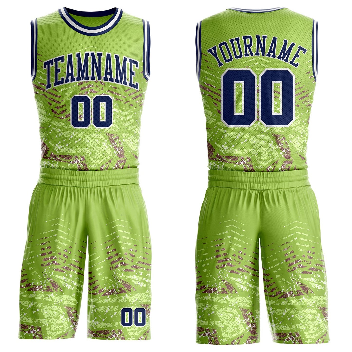 Custom Green Navy-White Vintage Geometric Fragment Round Neck Sublimation Basketball Uniform Jersey - Main View