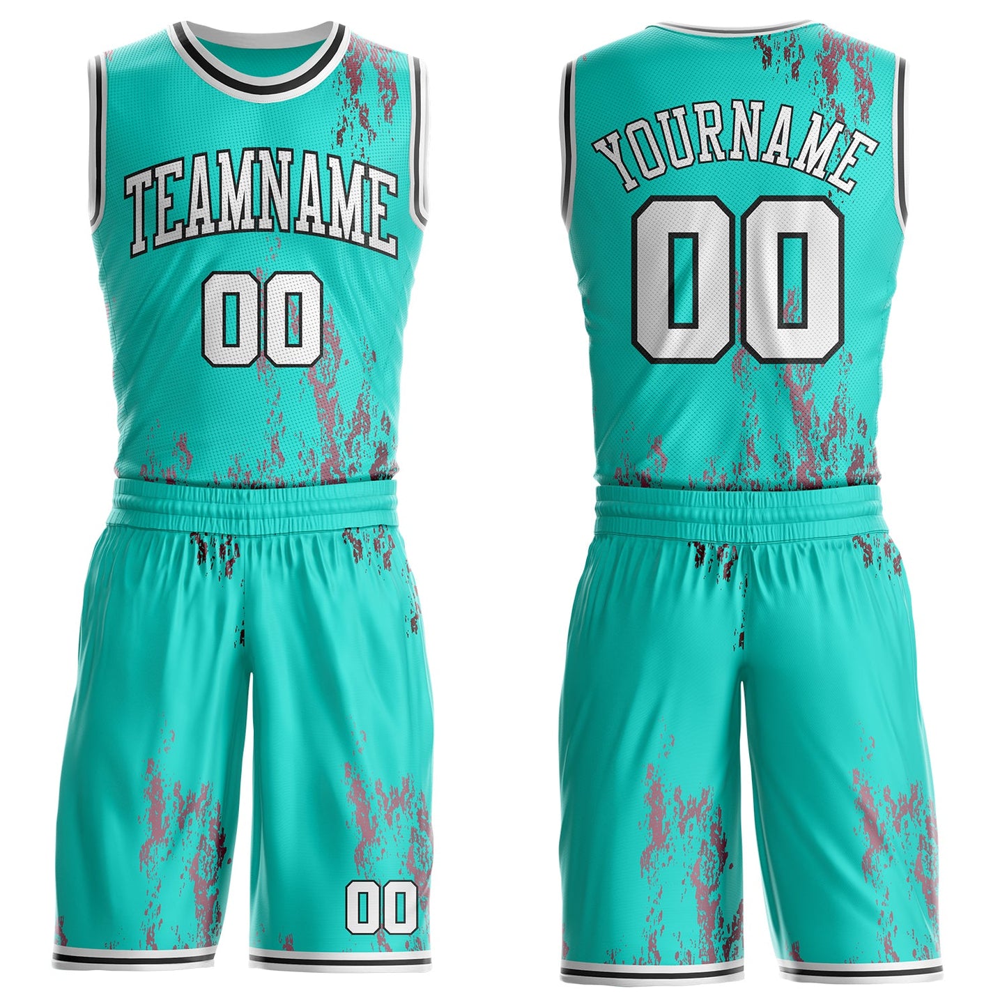 Custom Green White Pink-Black Vintage Paint Splatter Round Neck Sublimation Basketball Uniform Jersey - Main View