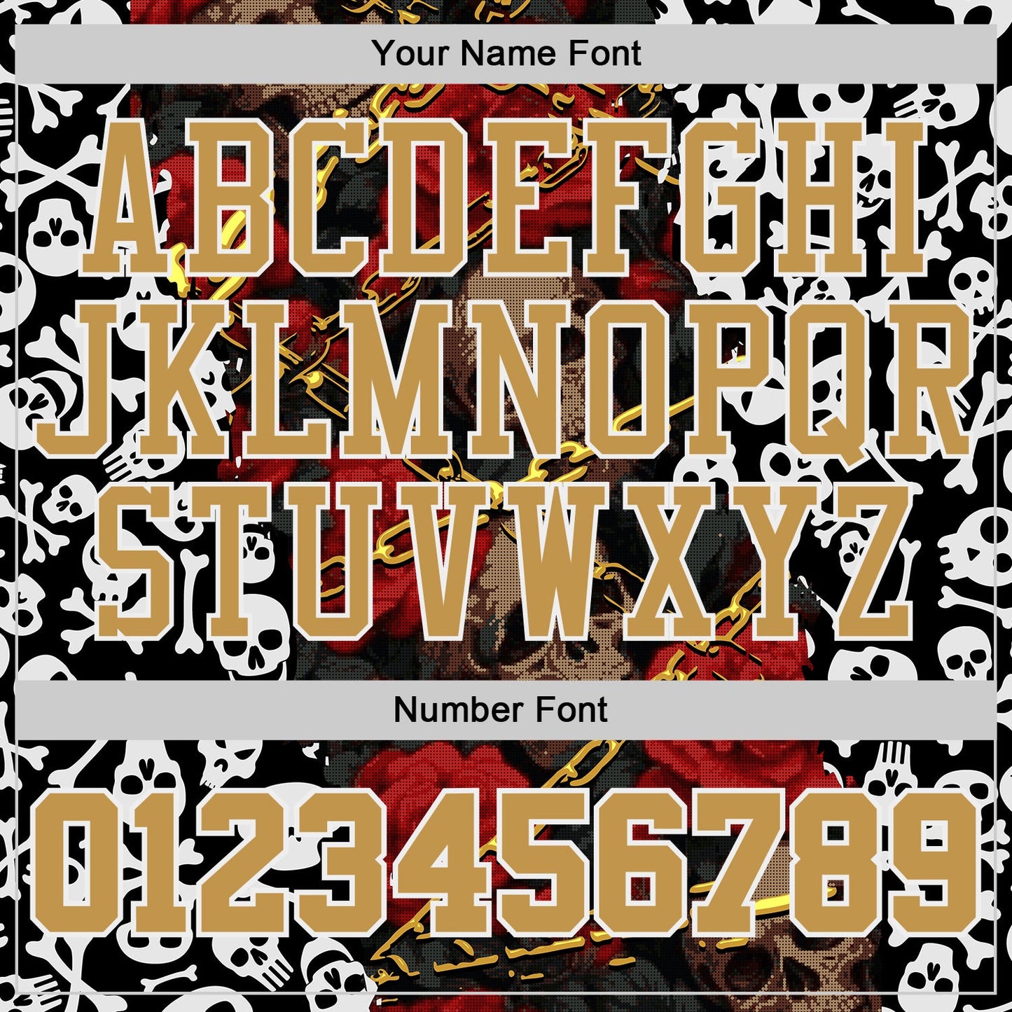 Custom Black Old Gold-White Gothic Skulls And Roses Round Neck Sublimation Basketball Uniform Jersey view 4