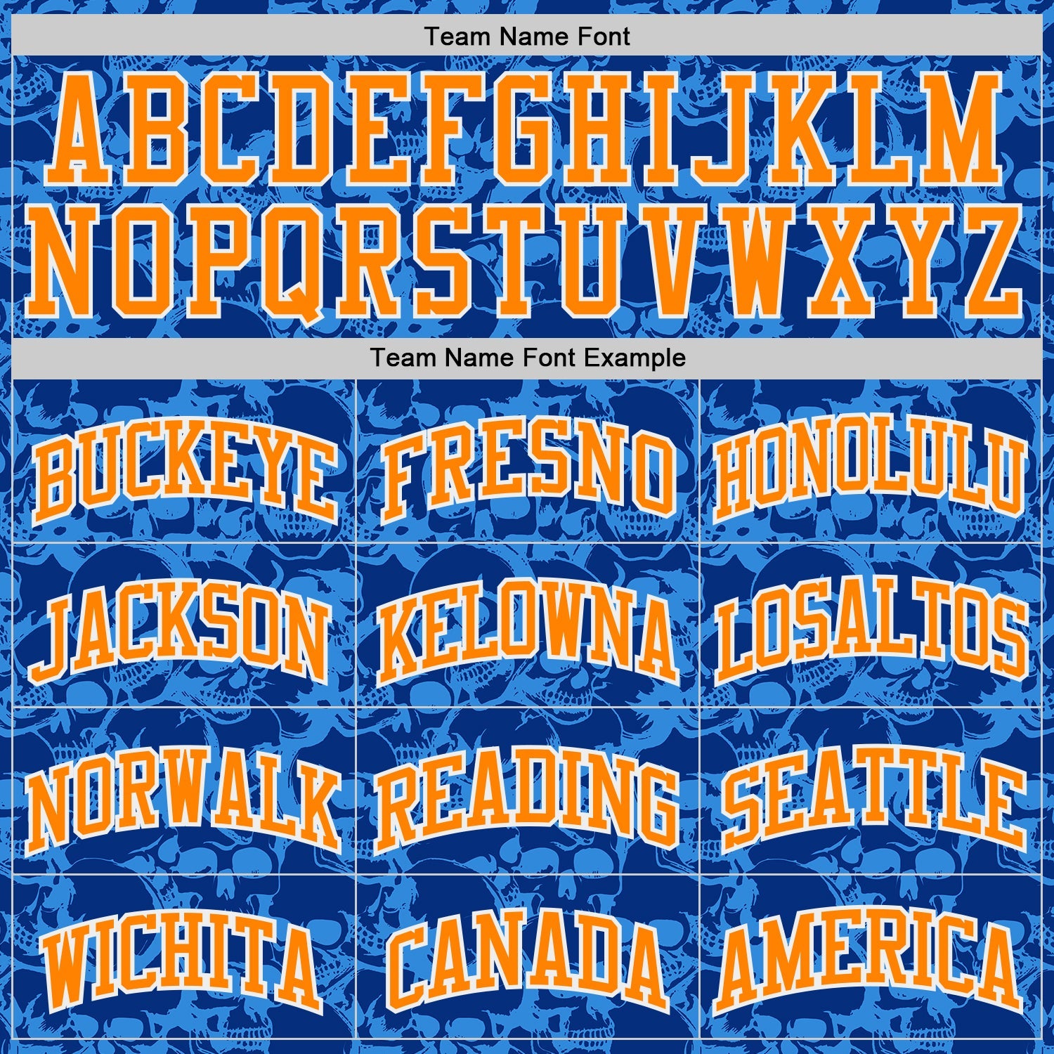 Custom Royal Bay Orange-White Gothic Skulls Round Neck Sublimation Basketball Uniform Jersey view 3
