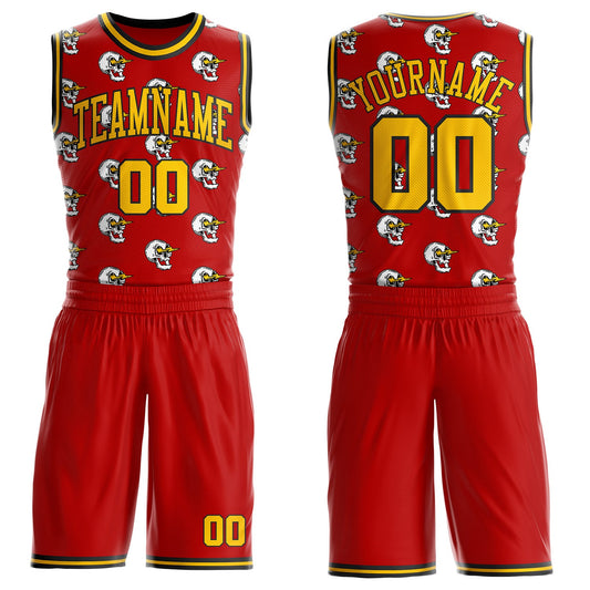 Custom Red Yellow-Black Lightning Skulls Round Neck Sublimation Basketball Uniform Jersey - Main View