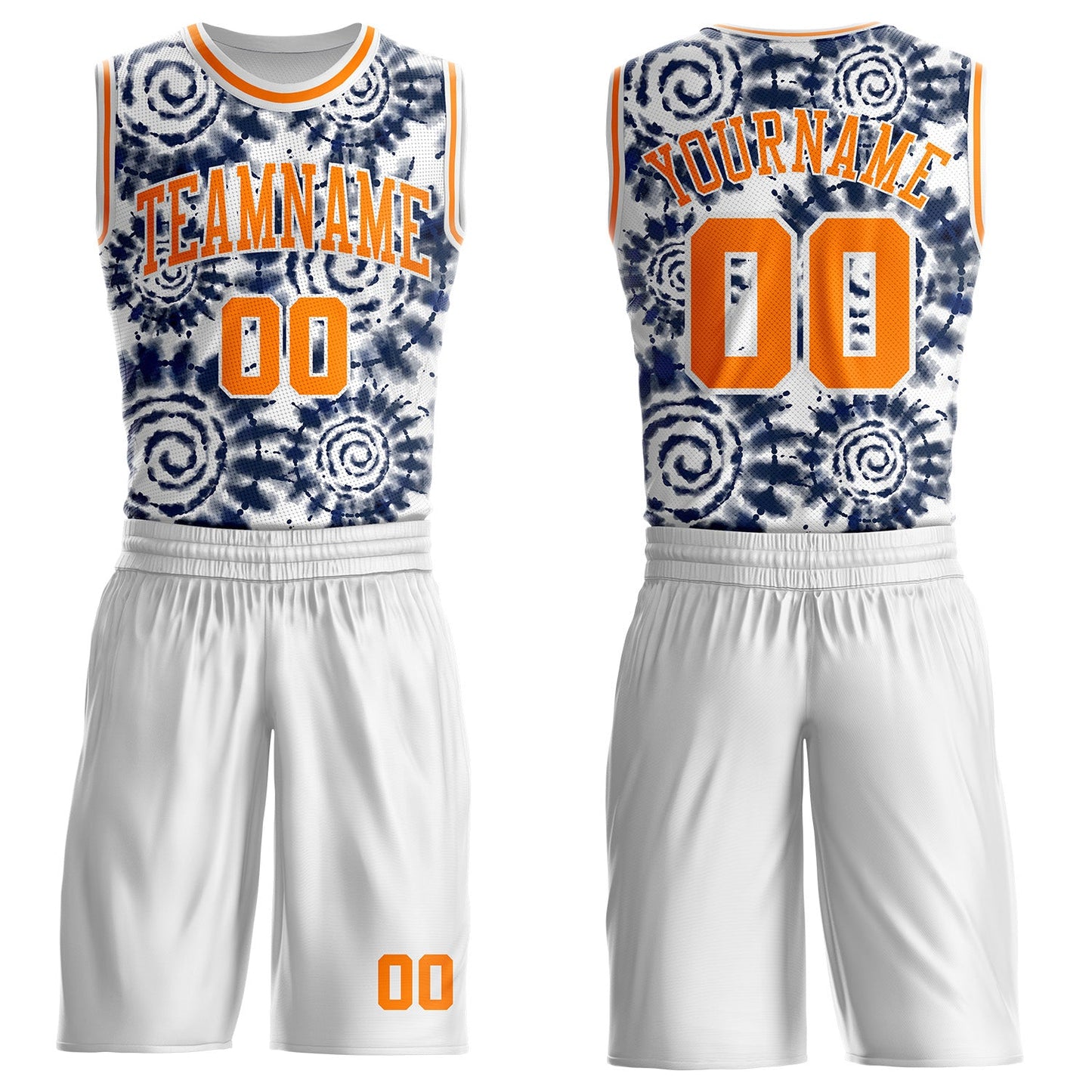 Custom Tie Dye Bay Orange-White Swirl Round Neck Sublimation Basketball Uniform Jersey - Main View