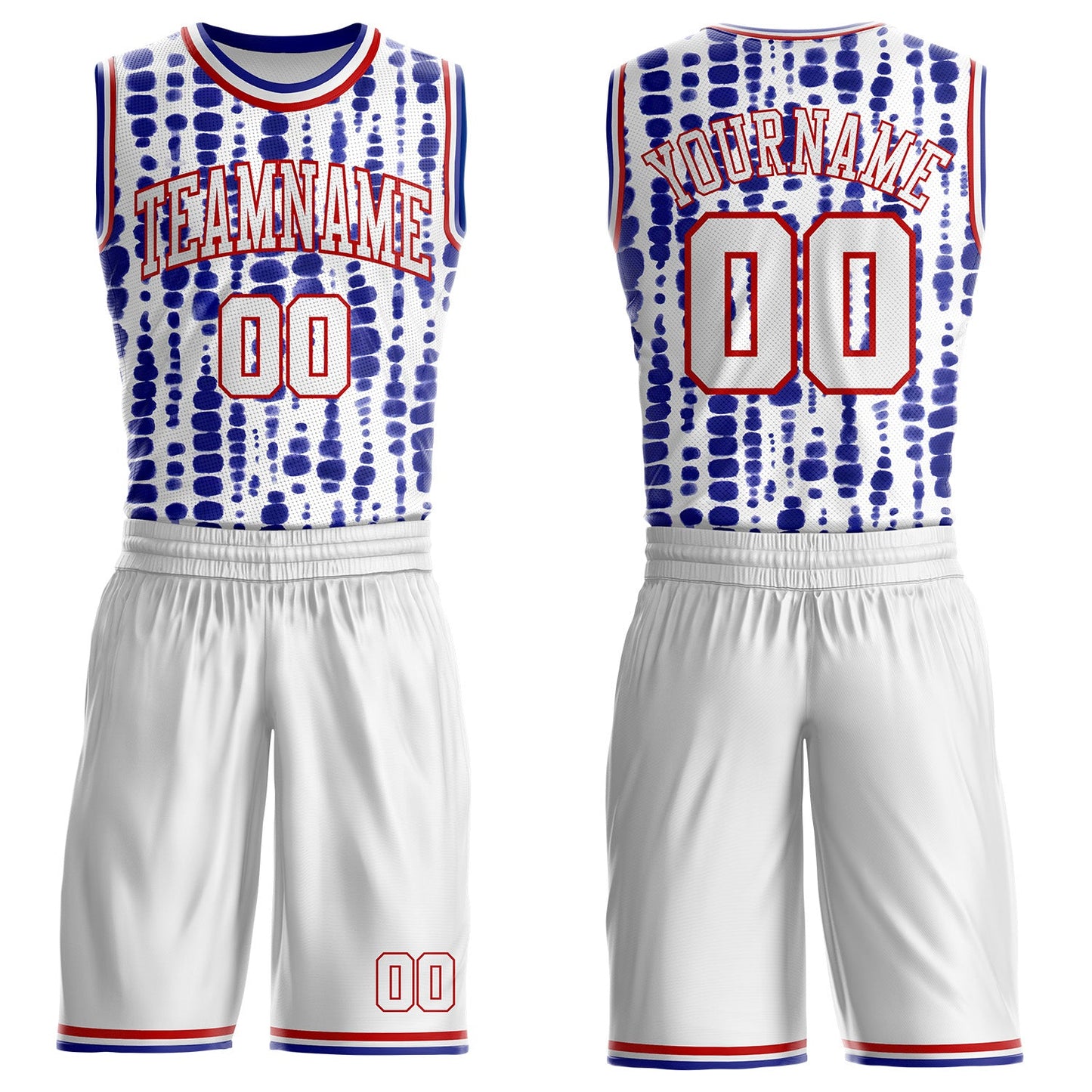 Custom Tie Dye White Red-Blue Stripe Round Neck Sublimation Basketball Uniform Jersey - Main View
