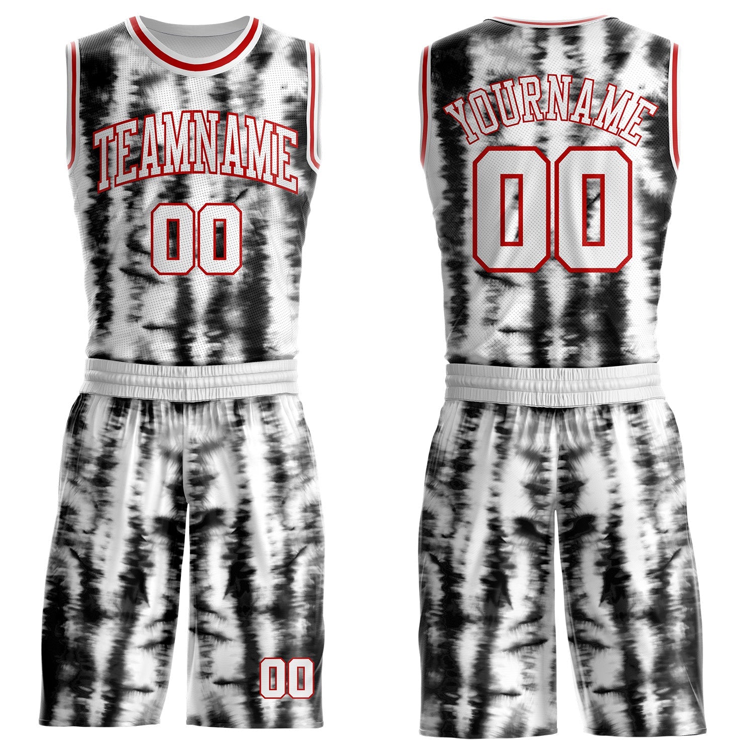 Custom Tie Dye White-Red Stripe Round Neck Sublimation Basketball Uniform Jersey - Main View