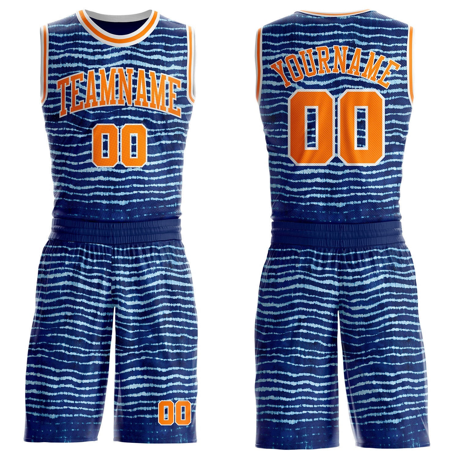 Custom Tie Dye Bay Orange-White Stripe Round Neck Sublimation Basketball Uniform Jersey - Main View