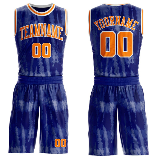 Custom Tie Dye Bay Orange-White Stripe Round Neck Sublimation Basketball Uniform Jersey - Main View