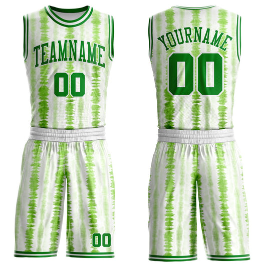Custom Tie Dye Grass Green-White Stripe Round Neck Sublimation Basketball Uniform Jersey - Main View
